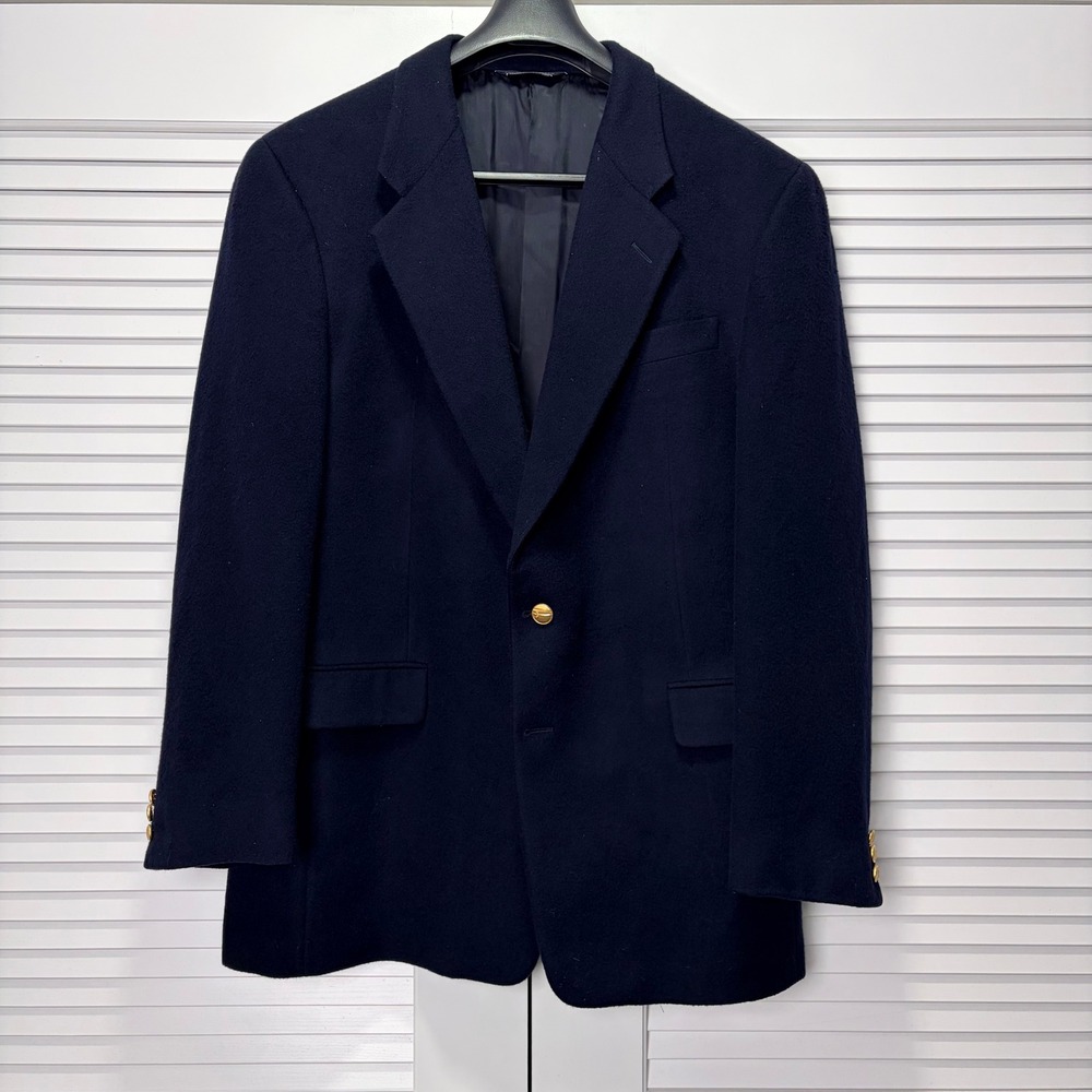 Gieves & Hawkes Savile Row Navy Blue 100% Cashmere Blazer Gold Buttons 43L - Picture 1 of 16